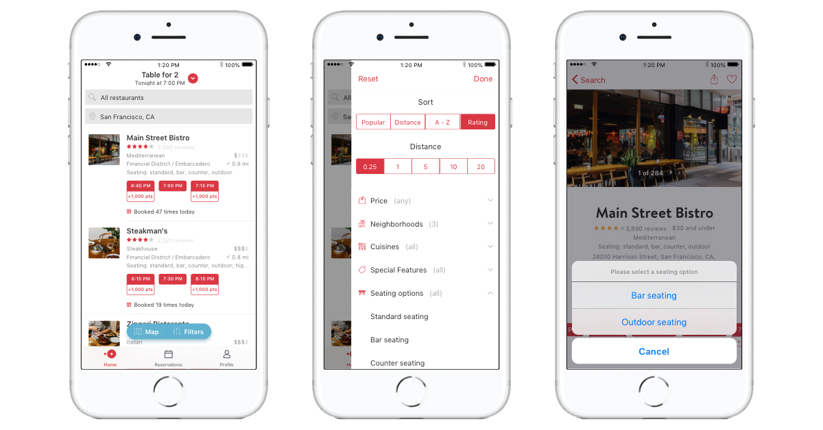 OpenTable Seating Options