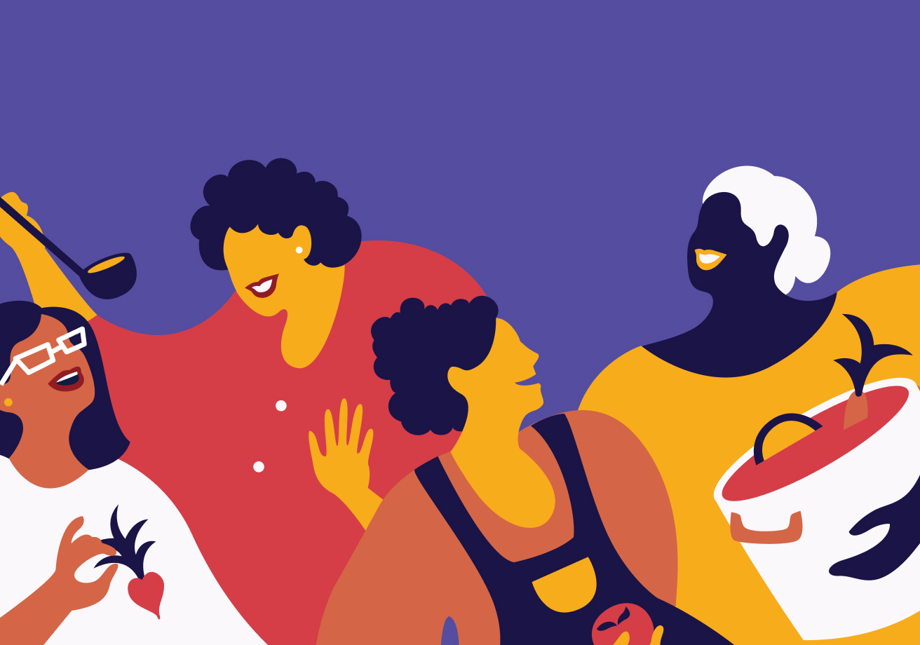 Illustrations of Cristeta Comerford, Julia Child, Stephanie Izard, and Edna Lewis