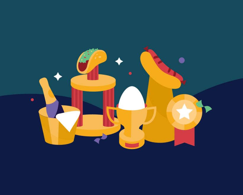 An illustration of awards and food