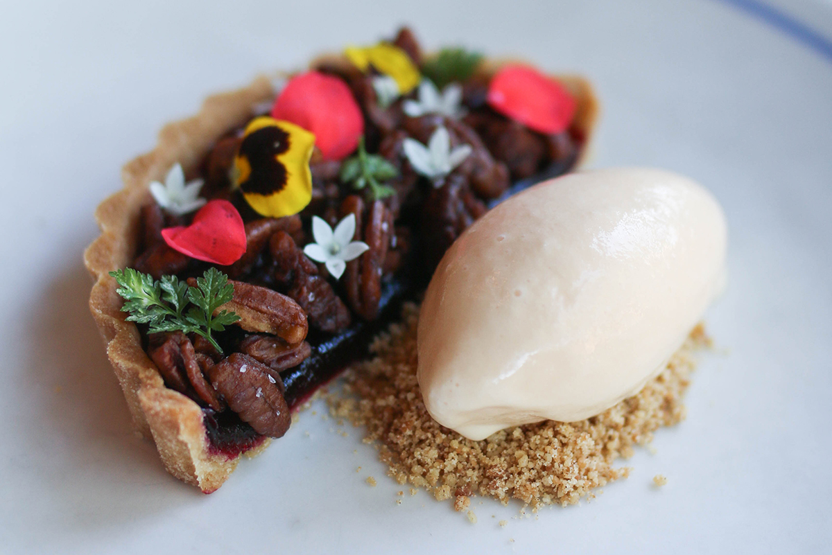 Maple pecan sonoran tart with beetroot and smoked juniper ice cream