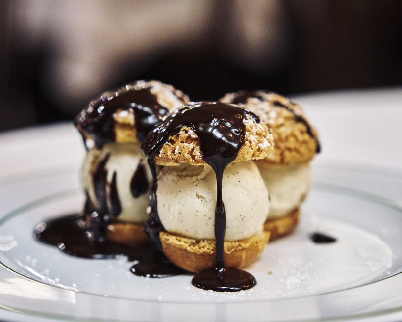 Profiteroles with chocolate sauce