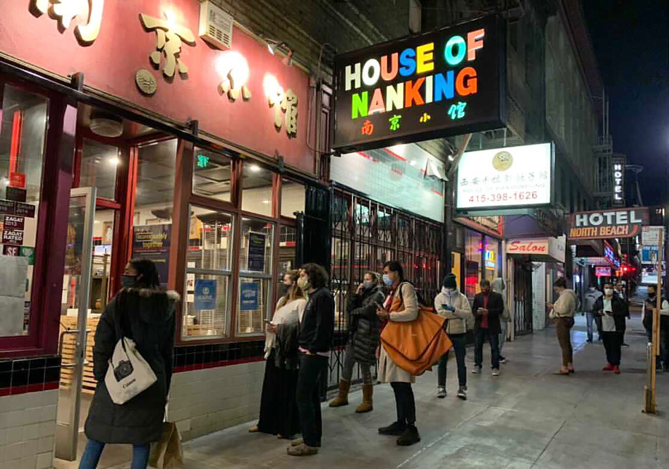 Diners outside House of Nanking restaurant
