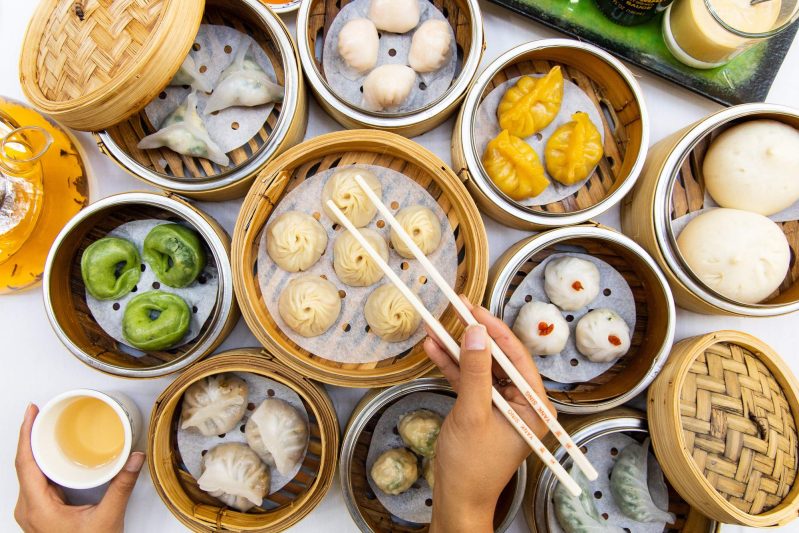 An array of Cantonese dumplings at Yank Sing in San Francisco, including pork and shrimp siu mai.