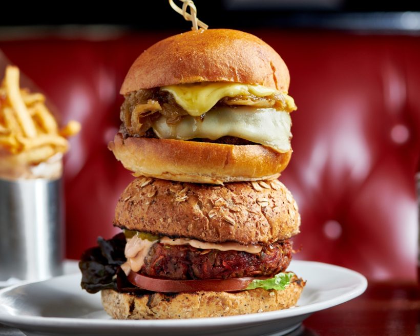 Two burgers stacked
