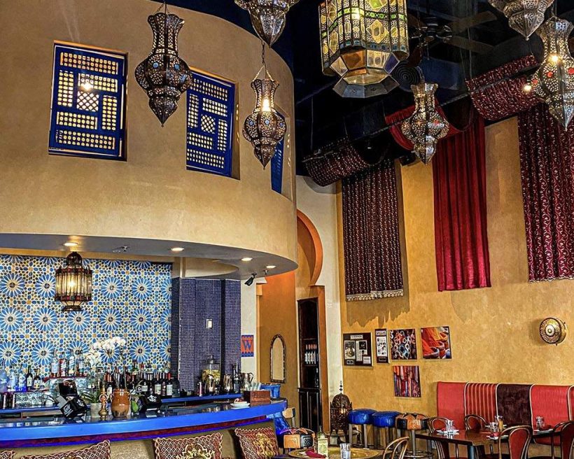Moroccan lanterns deck the ceilings at Baboush in uptown Dallas