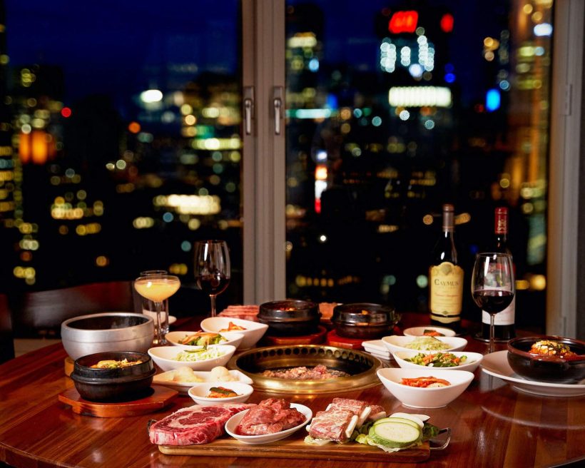An array of Korean barbecue dishes and accompaniments at Gaonnuri in Midtown West.