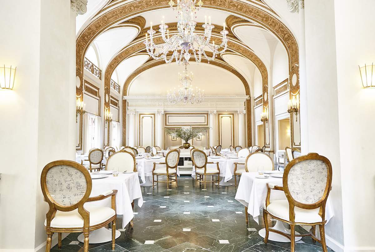 Ornate white interiors at The French Room in downtown Dallas
