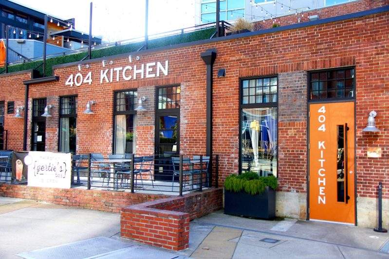 The brick exterior to 404 Kitchen, a New American restaurant in Nashville.