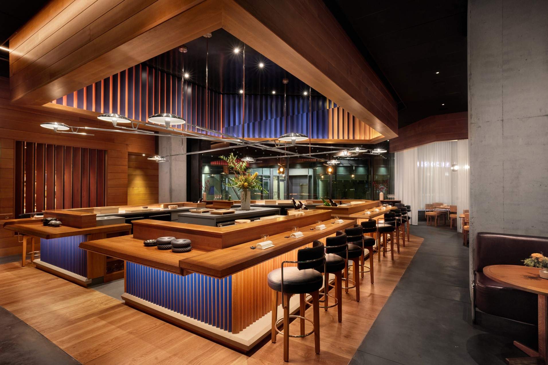 Warm woods and golden lights make up the interiors at Akiko’s at Avery Lane in SoMa