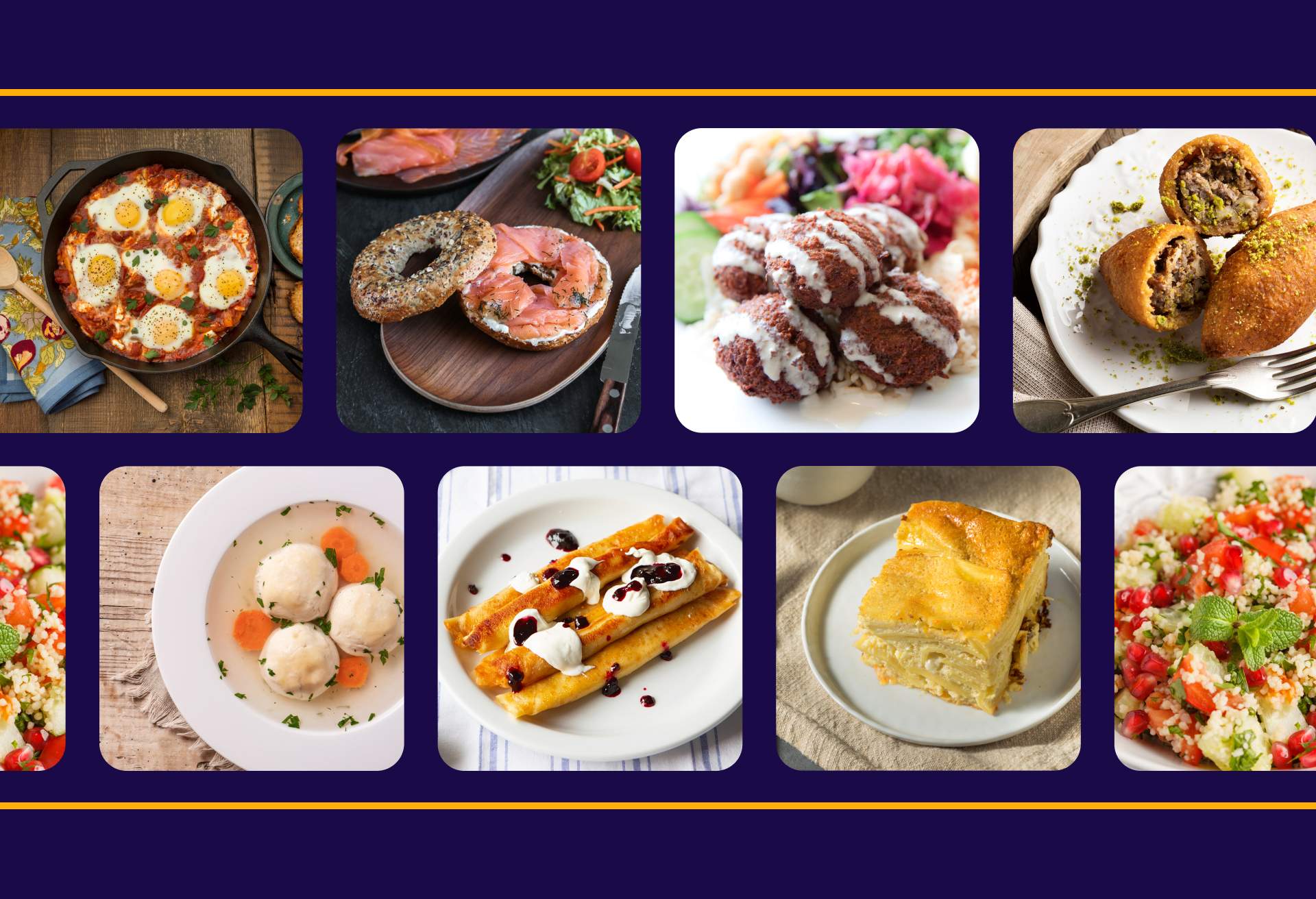 A composite image file with inset photos of various Jewish foods.