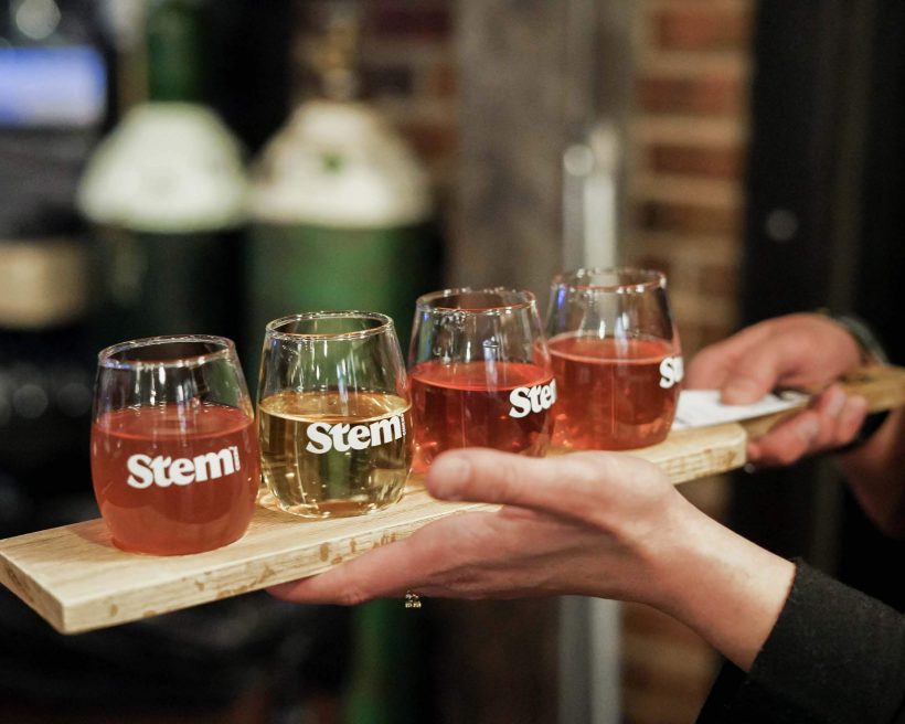 A flight of ciders at Stem Ciders Taproom in Denver