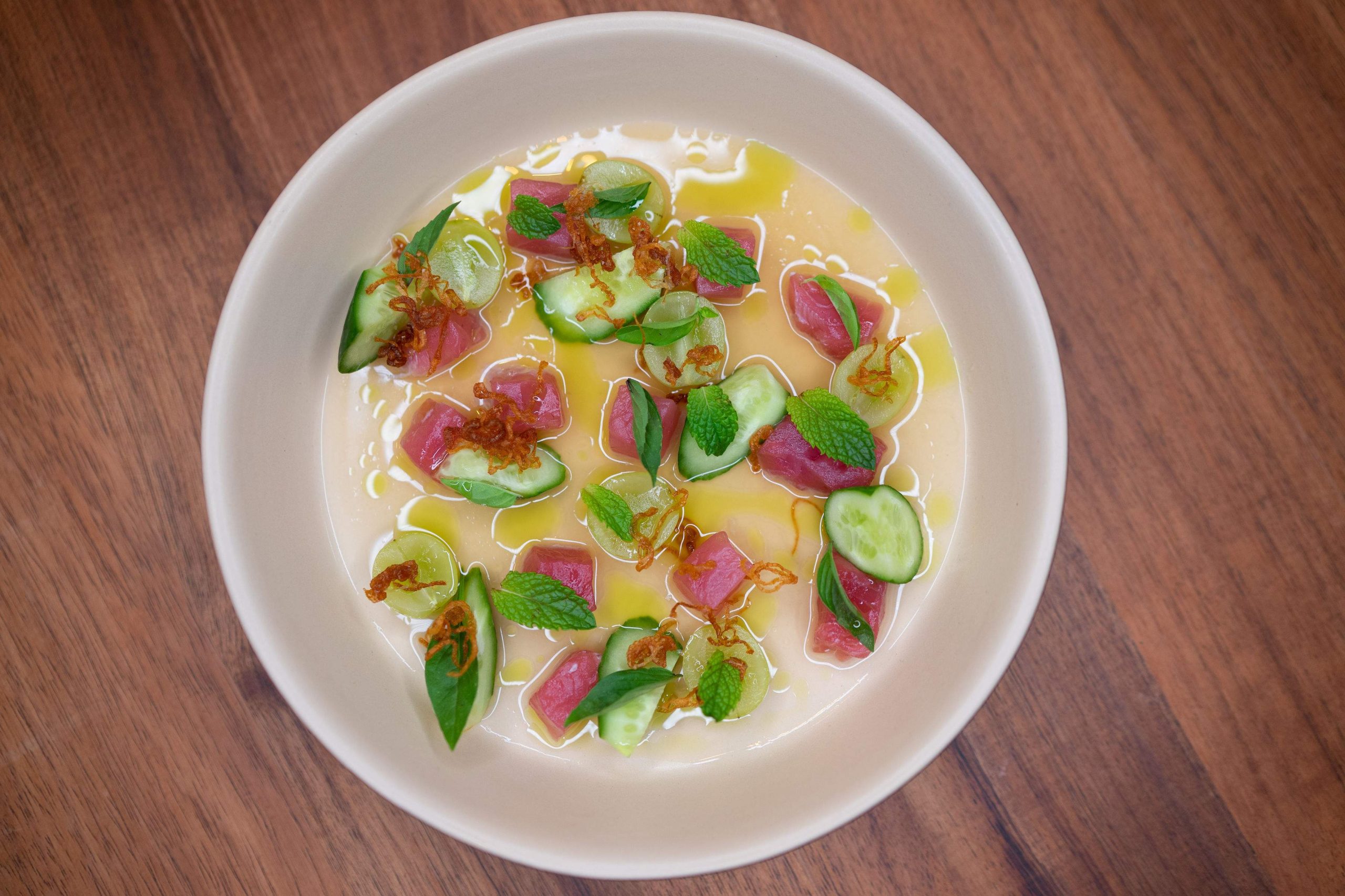 A plate of cured seafood at Mr T. in Los Angeles