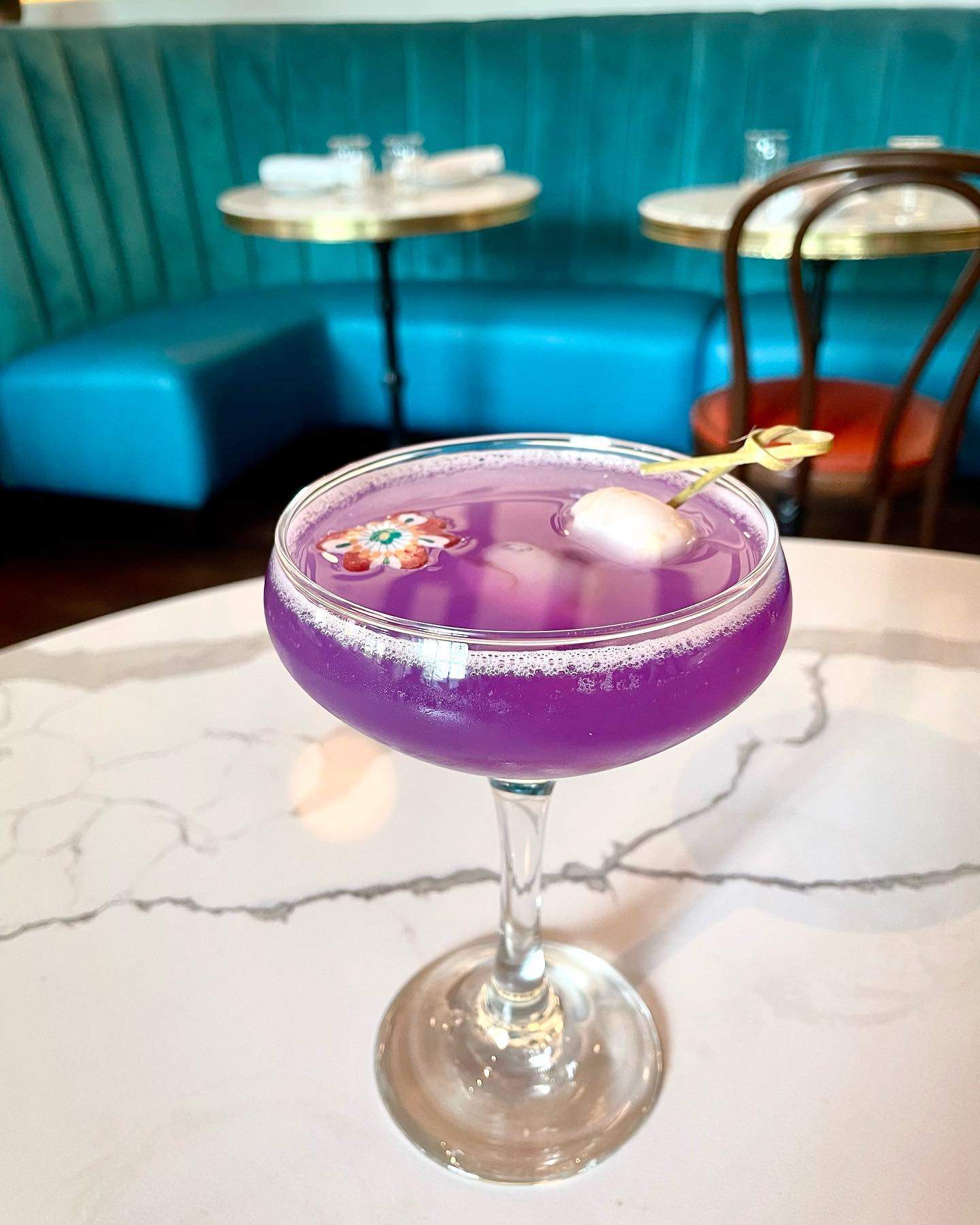 The Pigalle cocktail, a blend of gin, lemon, and lychee at Batifol in Cambridge