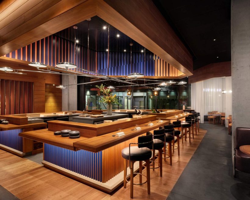 Warm woods and golden lights make up the interiors at Akiko’s at Avery Lane in SoMa