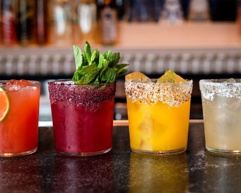 Mango-chile and hibiscus margaritas at Pescador in Fenway
