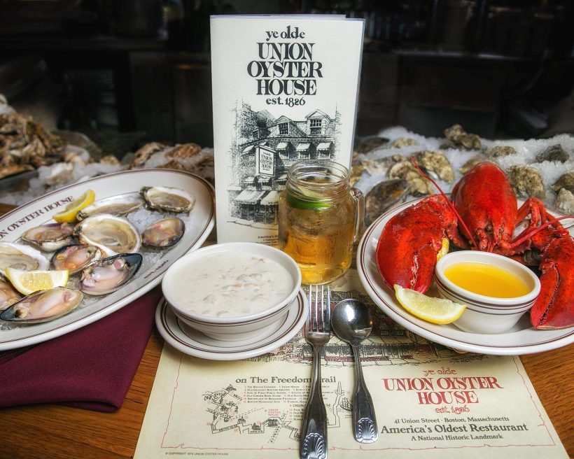 Oysters, lobster, and clam chowder at Union Oyster House, Boston’s oldest restaurant