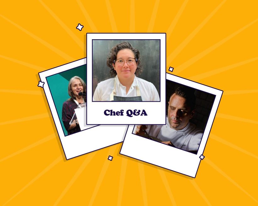 a designed template of three polaroid-style photos showing three chefs