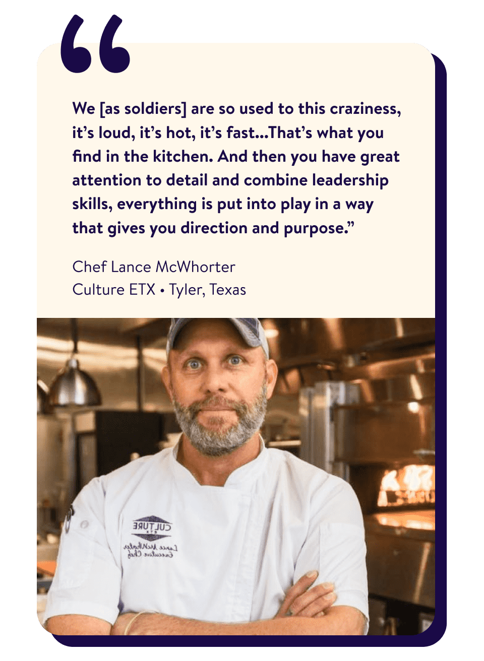 An image of a quote from chef Lance McWhorter that reads,