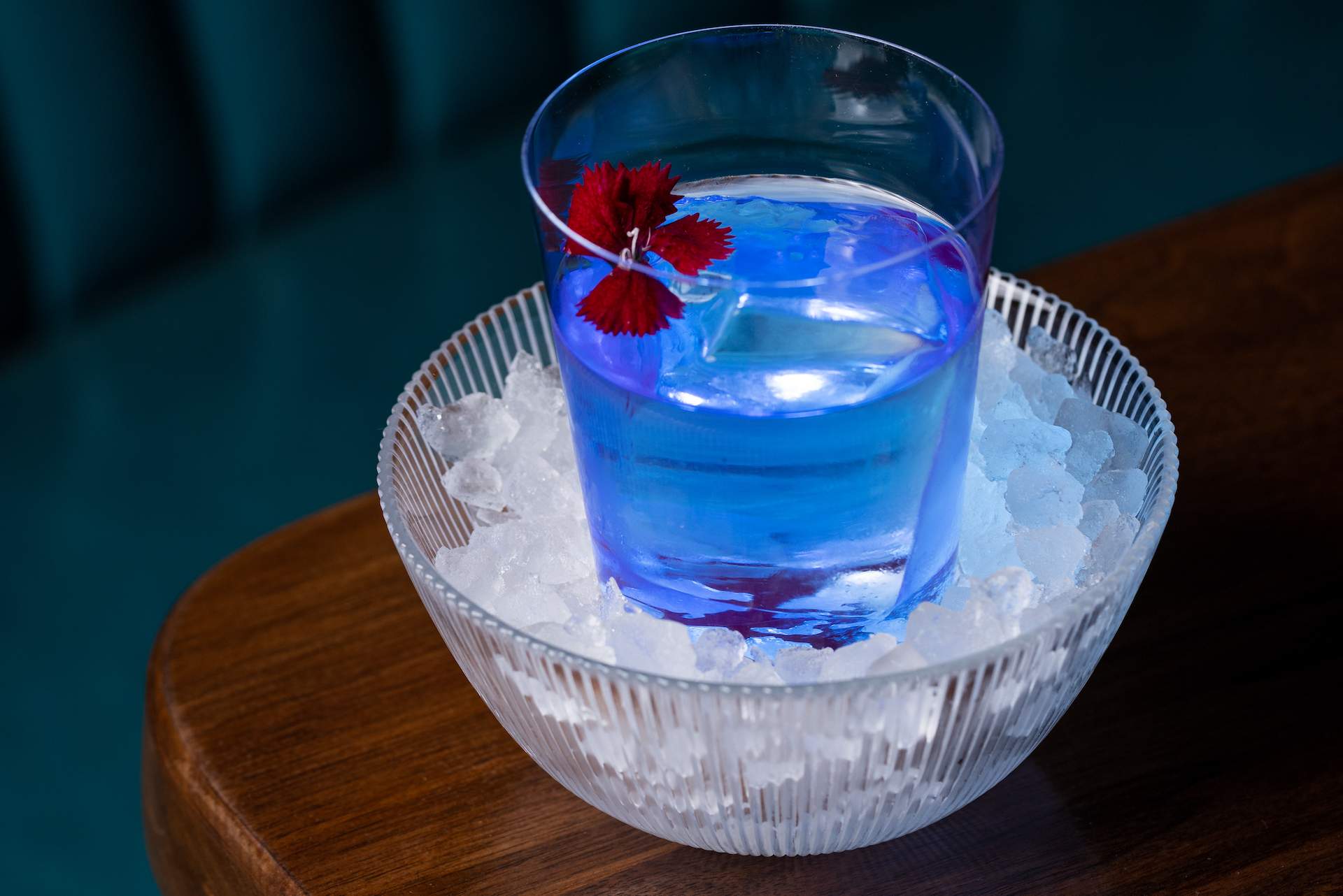 A blue cocktail at the Los Angeles restaurant Angler
