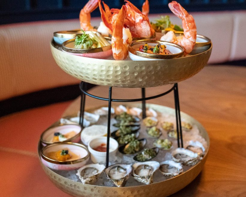 A seafood tower as seen at the Los Angeles restaurant The Lonely Oyster