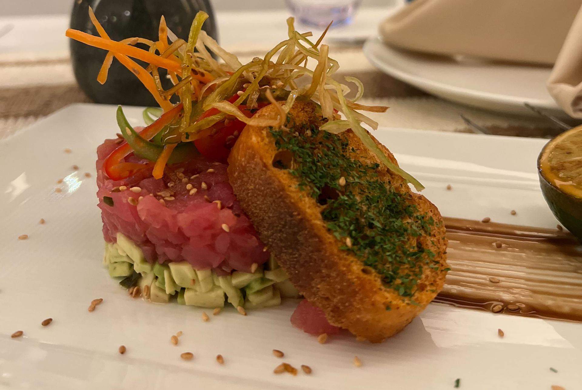 A tuna tartare dish at the NYC restaurant White Olive