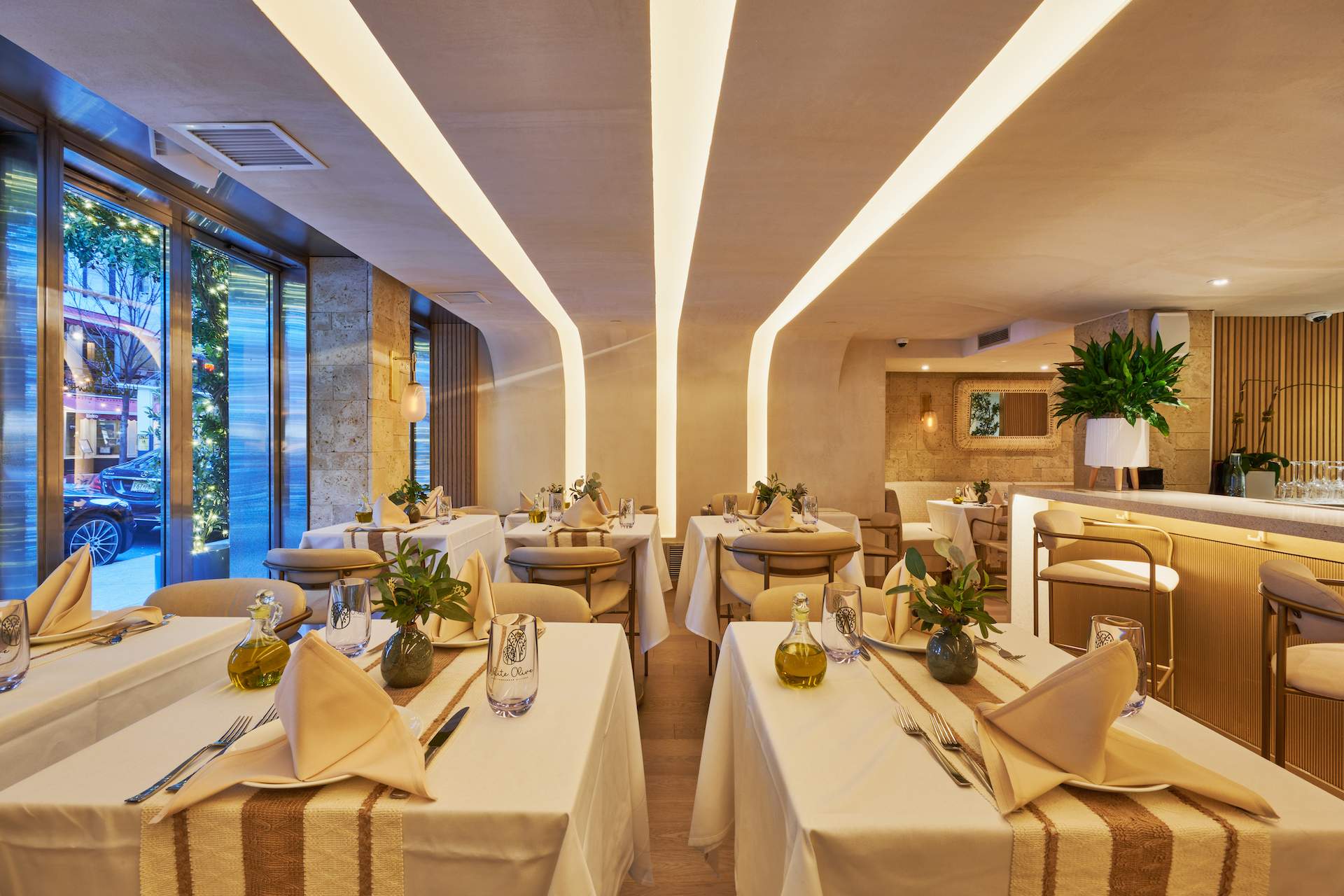 The interiors of the Midtown Manhattan Mediterranean restaurant White Olive