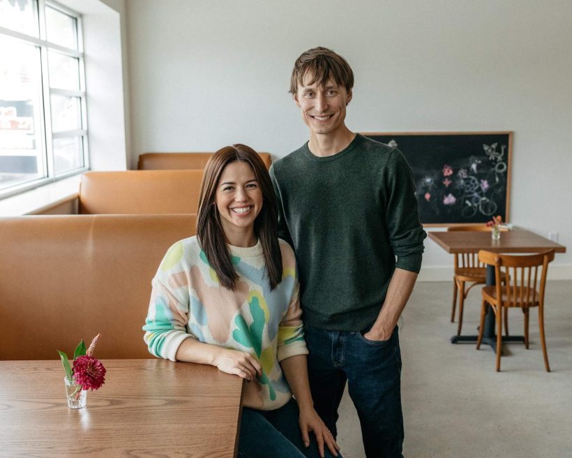 Food blogger Molly Yeh (left) and her husband Nick Hagen at their Minnesota restaurant Bernie's
