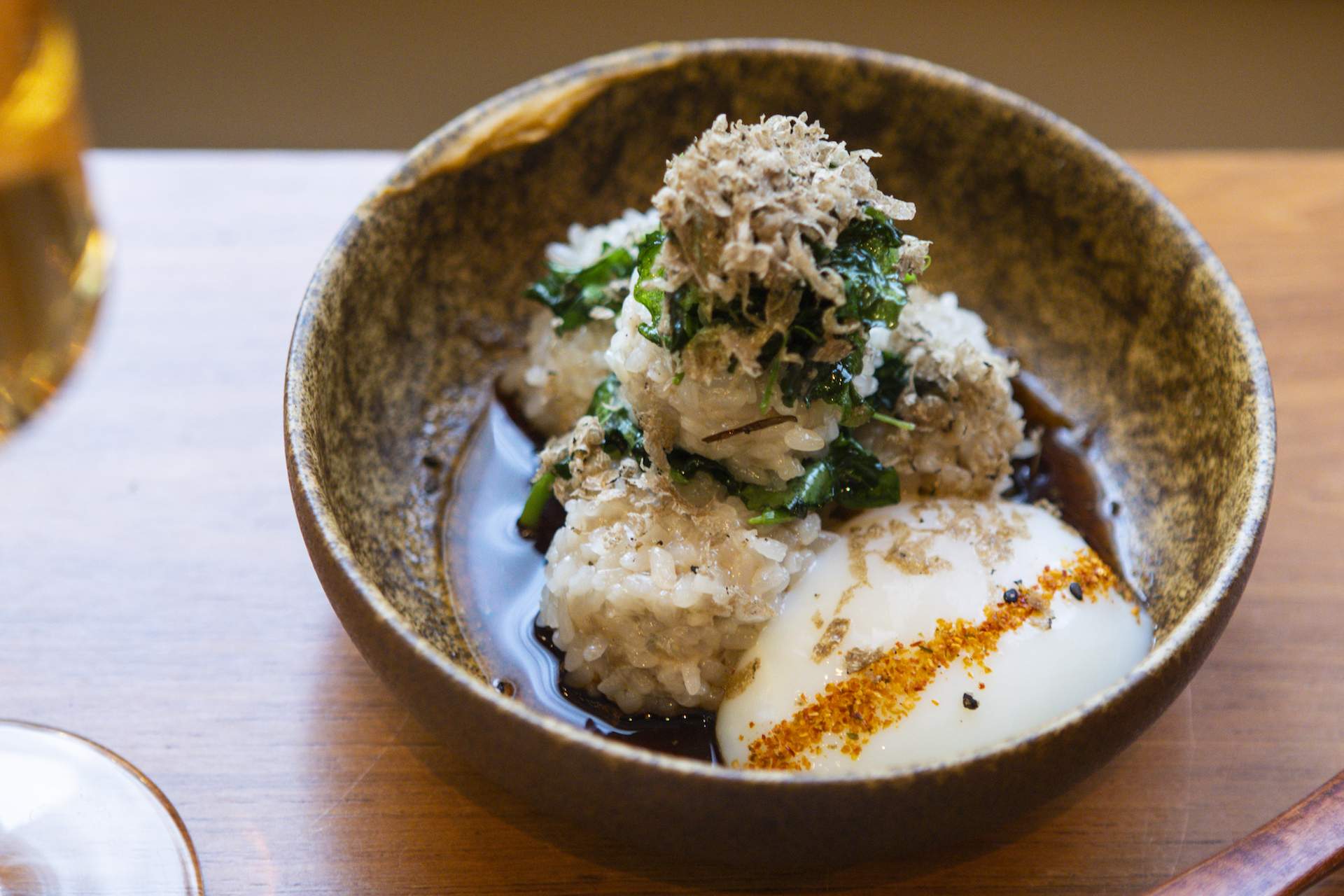 A Japanese meatball dish at the Chicago restaurant Momotaro
