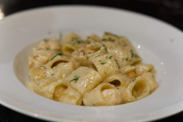 A white sauce pasta dish called mezzi paccheri at LA Italian restaurant Dal Milanese.