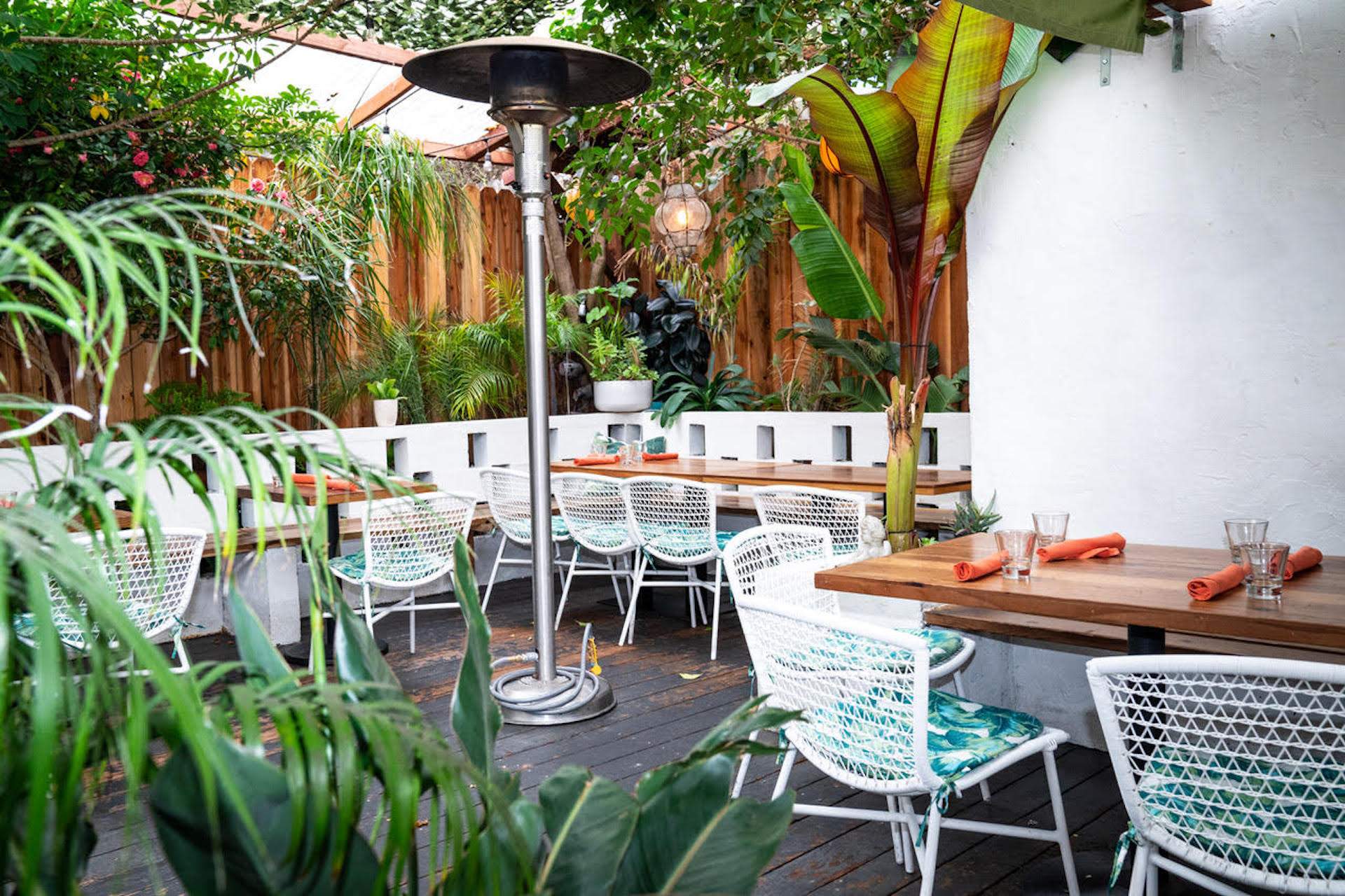 The plant-filled backyard of the San Francisco restaurant Fable