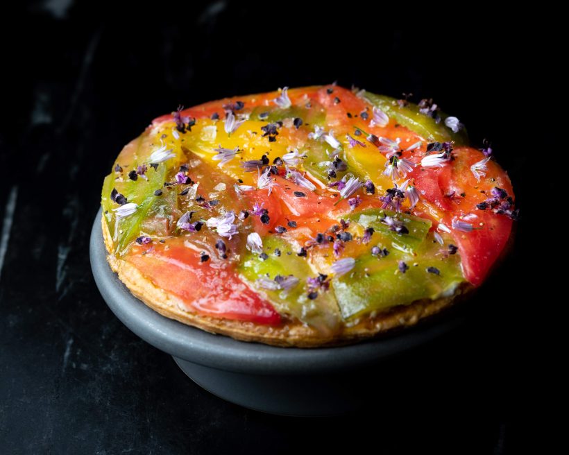 A multi-colored carpaccio dish from Otium in Los Angeles