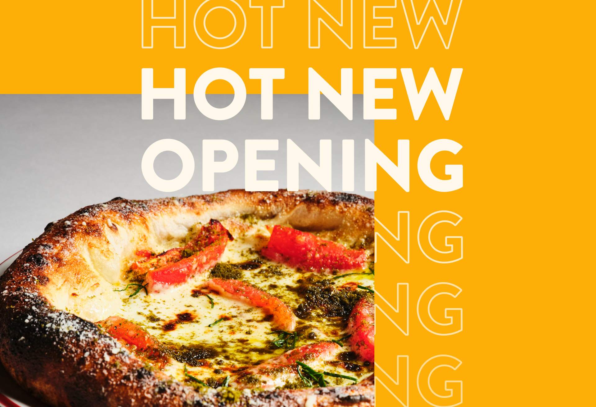 A pizza with red peppers and a green sauce in the center at Los Angeles restaurant Best Bet.