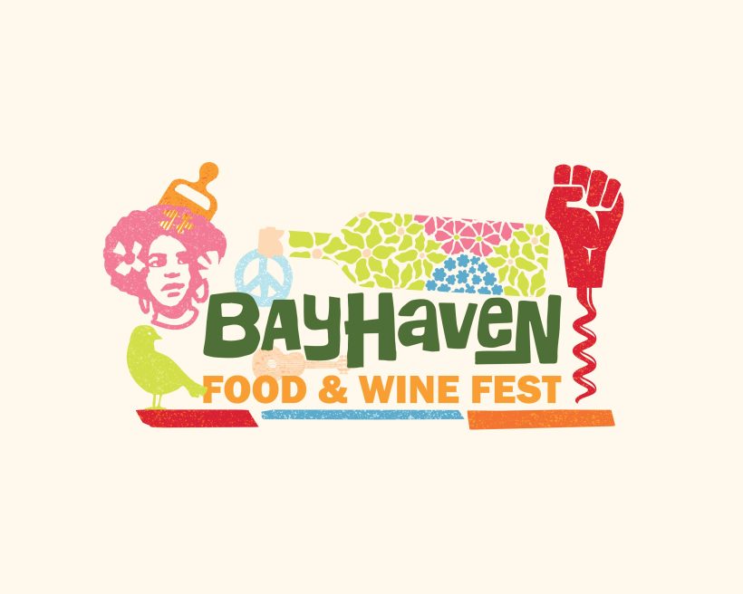 An illustration depicting a raised fist that says "Bayhaven Food & Wine Fest"