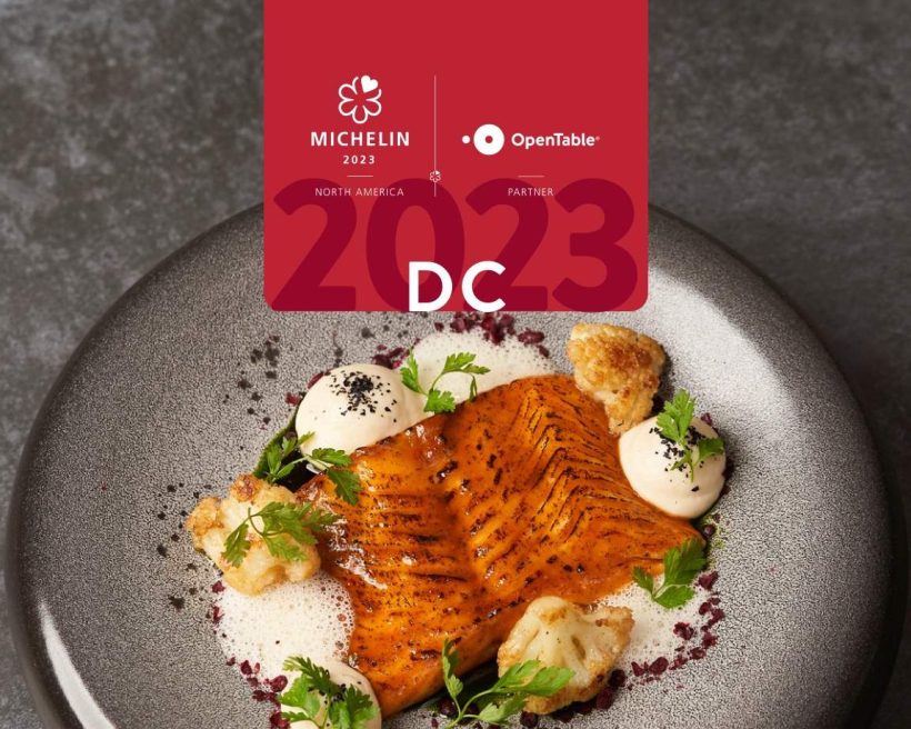 A composed plate of food with fish meant to represent the MICHELIN Bib Gourmand restaurants in Washington DC for 2023