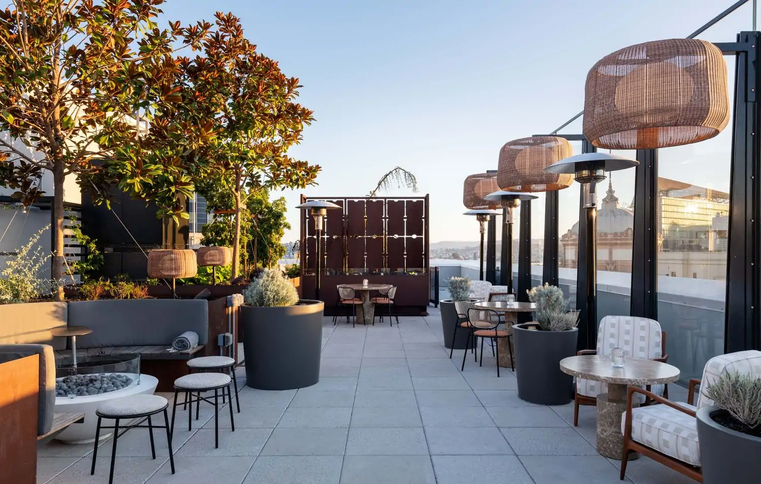 The greenery-filled terrace at Rise Over Run, a San Francisco rooftop lounge on OpenTable.