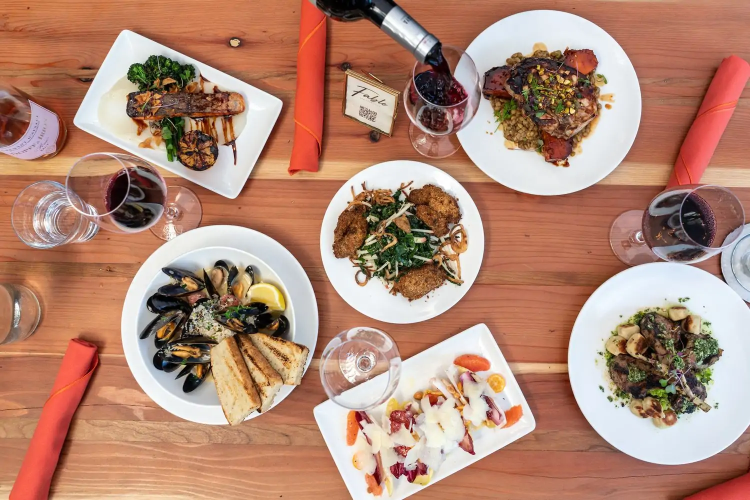 A wine-friendly spread at Fable, an OpenTable spot for the best San Francisco outdoor dining.
