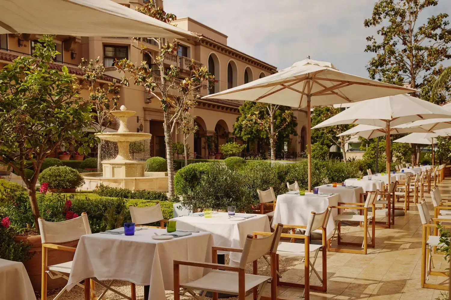 The Terrace at The Maybourne is one of OpenTable’s outdoor dining choices in Los Angeles for its elegant European atmosphere.