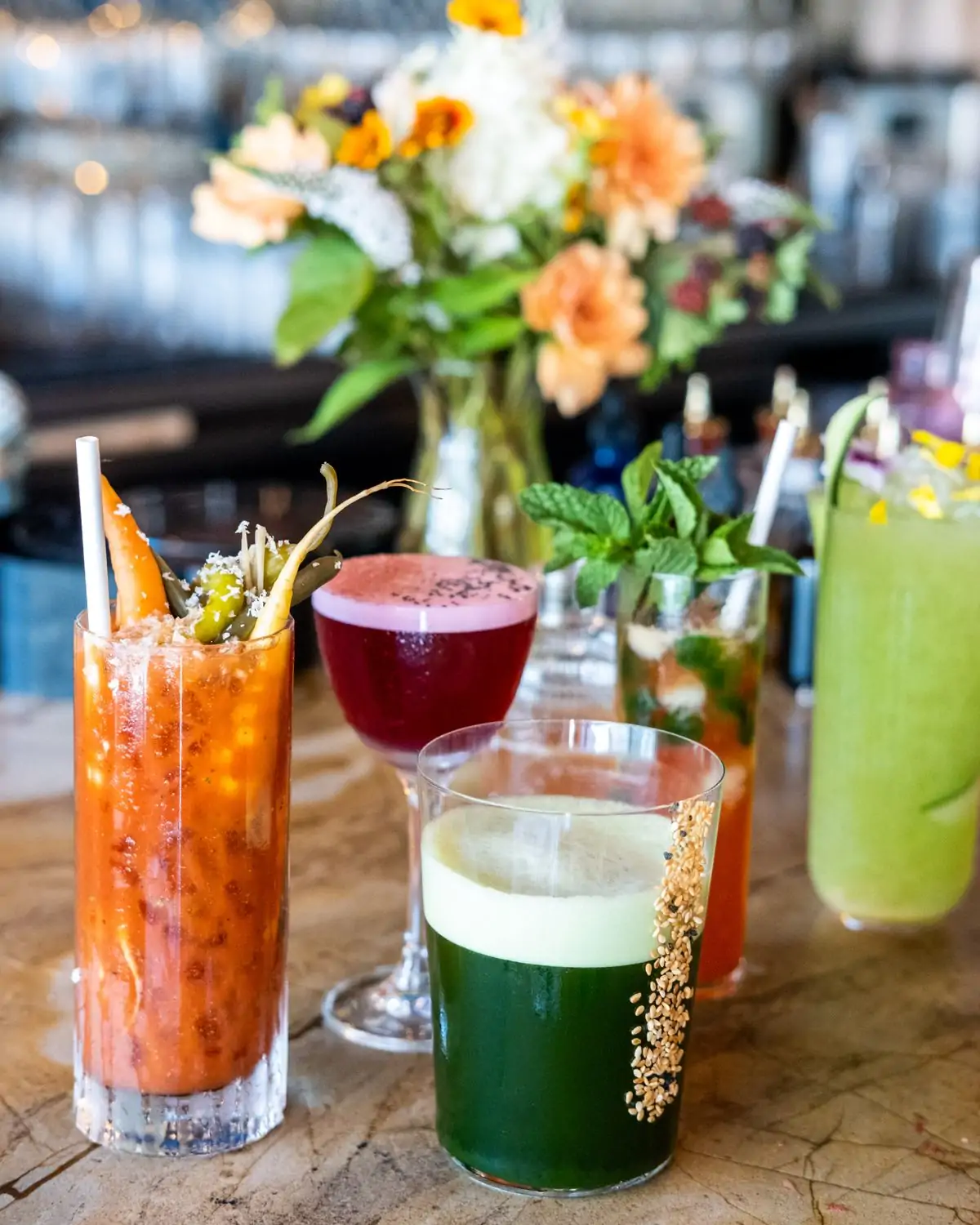 Colorful drinks at Causwells, a San Francisco cocktail destination on OpenTable.