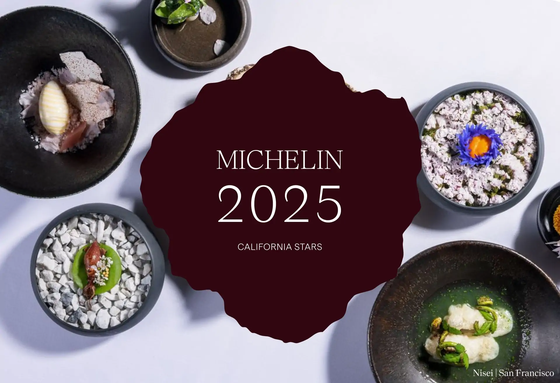 A white table with plates of food, with the words 
