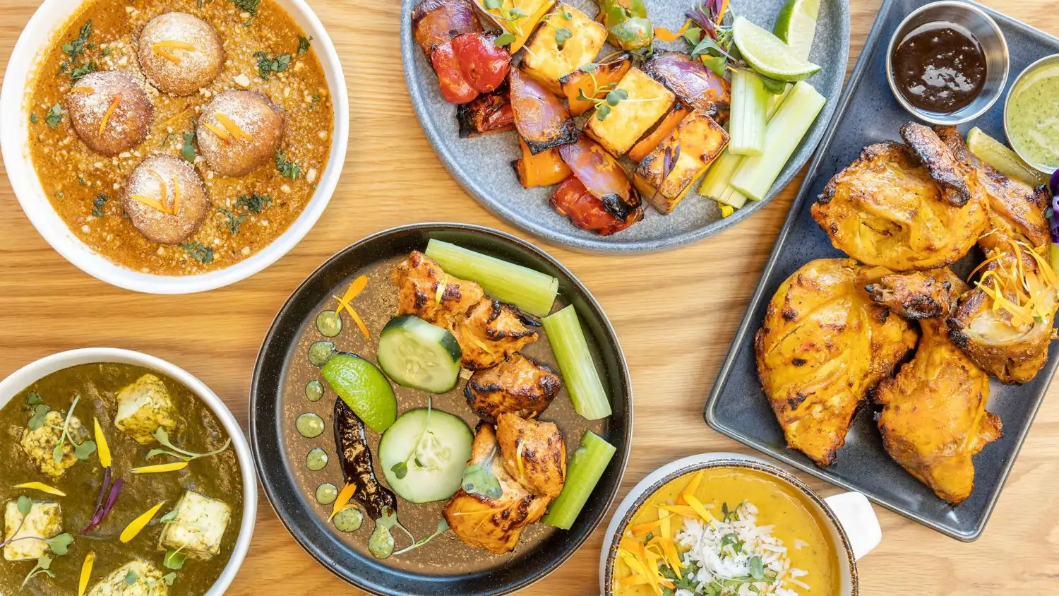 A selection of six Indian dishes at Basant Modern Indian, one of the best Indian restaurants in Chicago, on OpenTable.