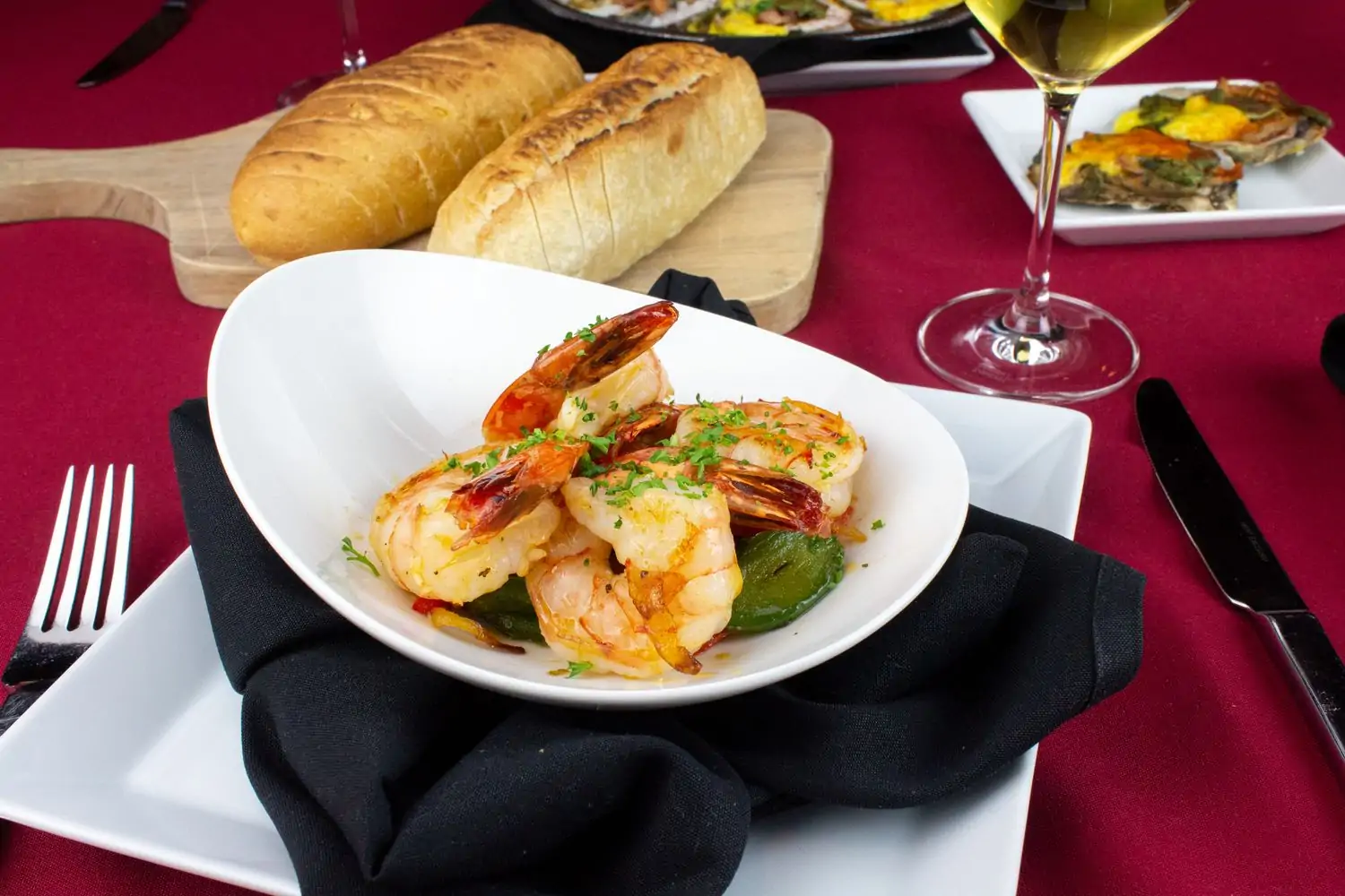 A plate of shrimp atop a black napkin at Top of Binion’s Steakhouse, in Las Vegas, found on OpenTable.