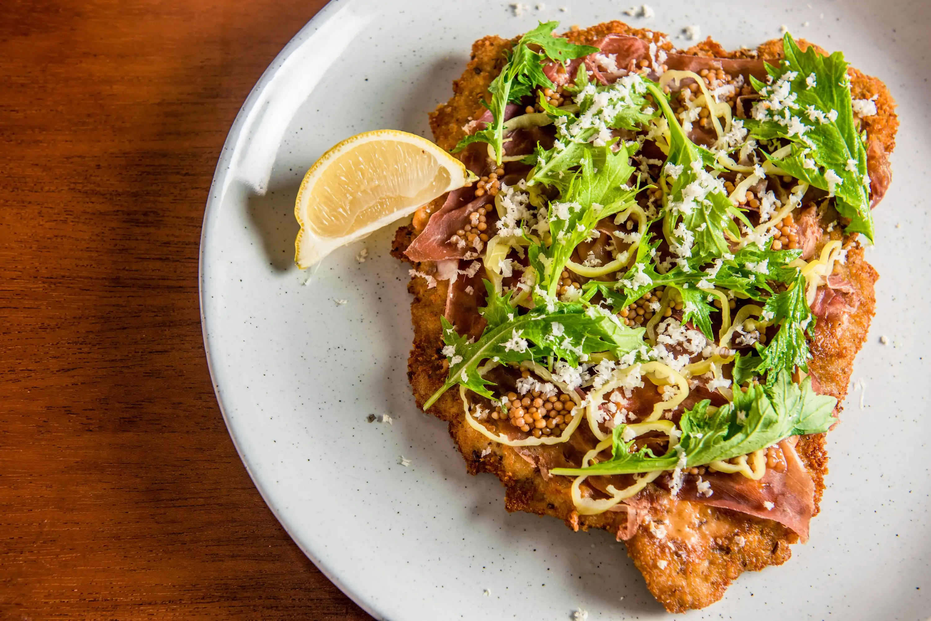 A breaded veal cutlet dish called veal da pepi at NYC restaurant Don Angie