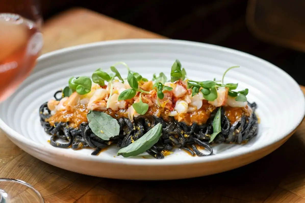 A squid ink pasta dish at Los Angeles restaurant Bestia