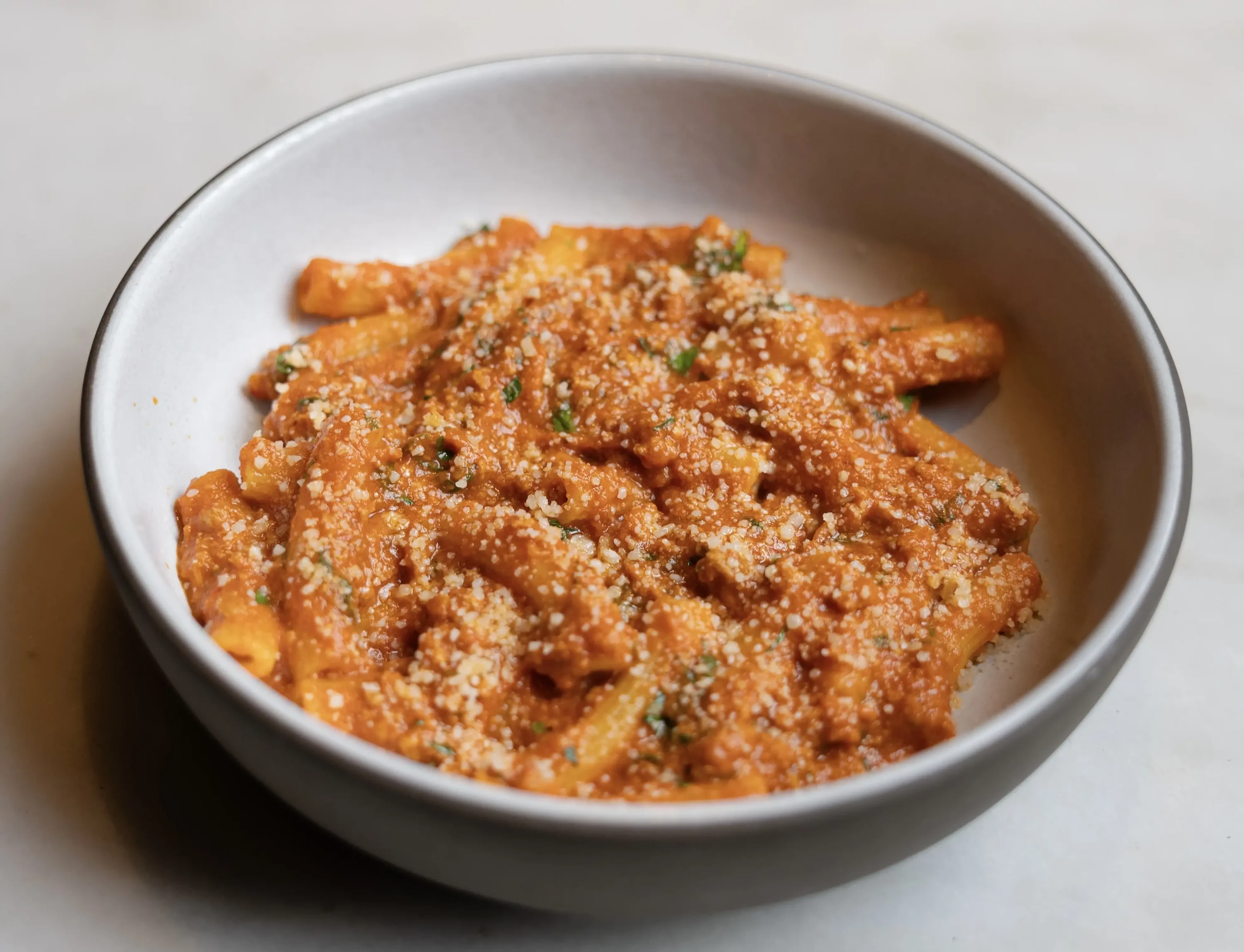 A rigatoni pasta dish at Nashville restaurant Rolf and Daughters
