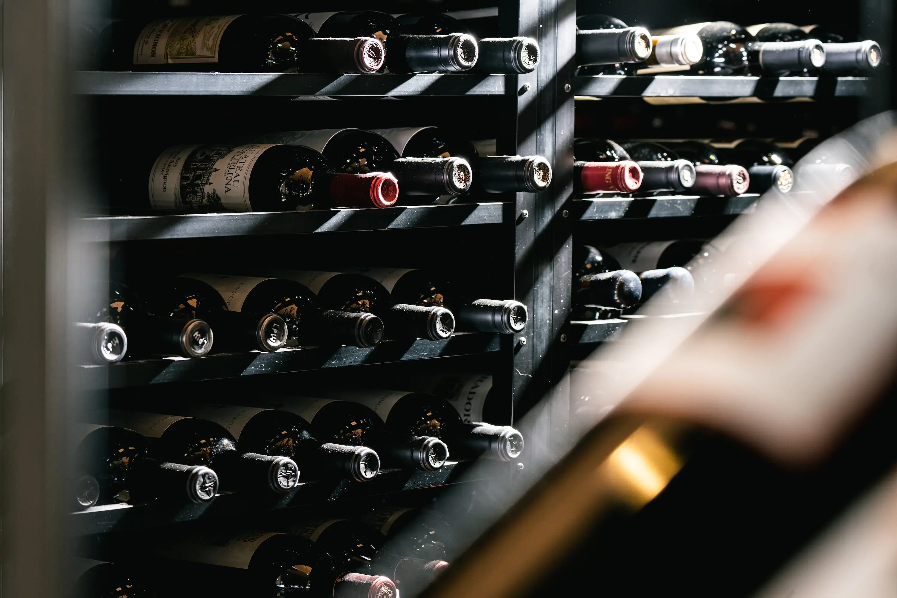 A wine wall at the Napa restaurant PRESS