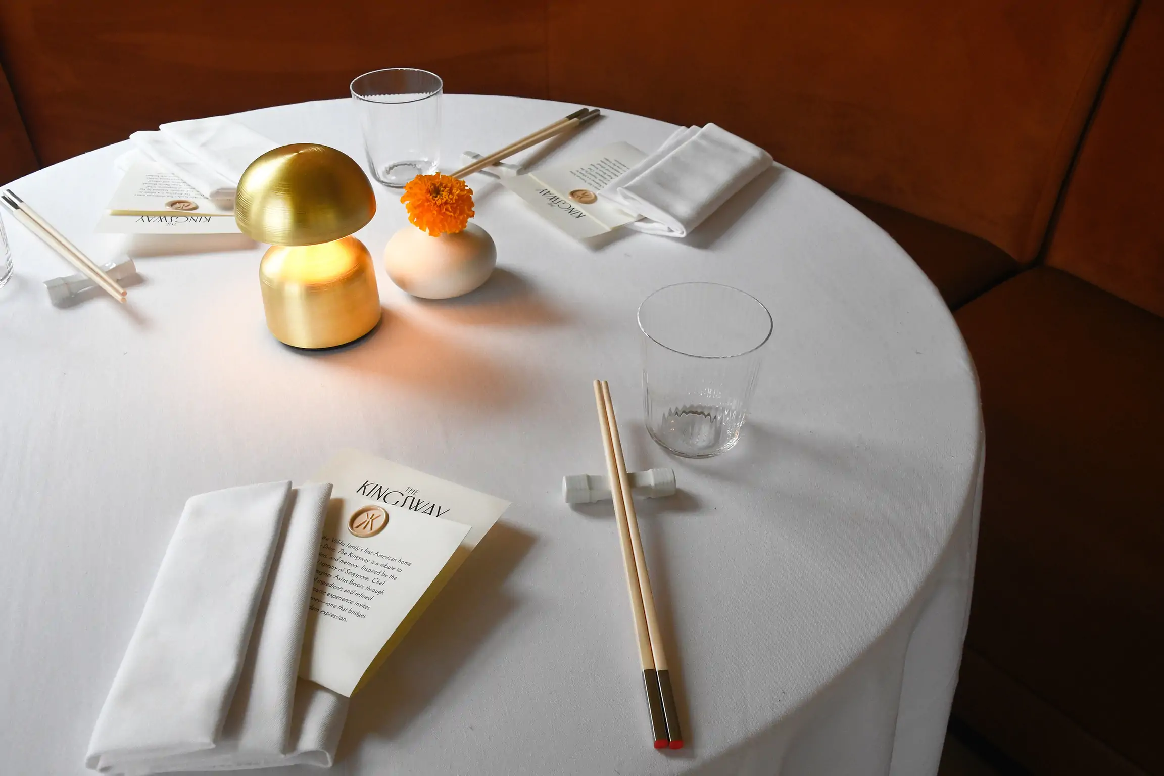A table set up for dinner at New Orleans restaurant The Kingsway