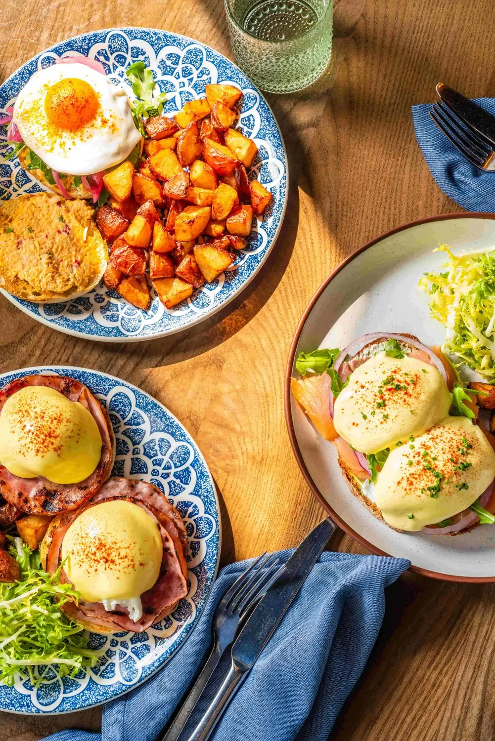 An overhead view of brunch dishes from Farm Bar in Lakeview, Chicago, available on OpenTable.