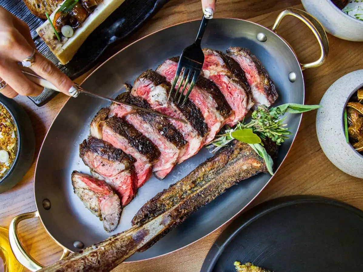 Sliced steak in a plate at San Francisco restaurant Niku Steakhouse
