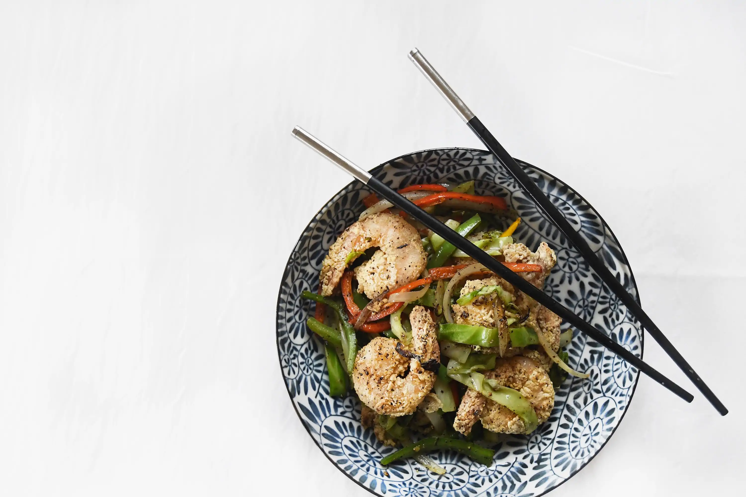 A shrimp stir-fry dish at New Orleans restaurant The Kingsway