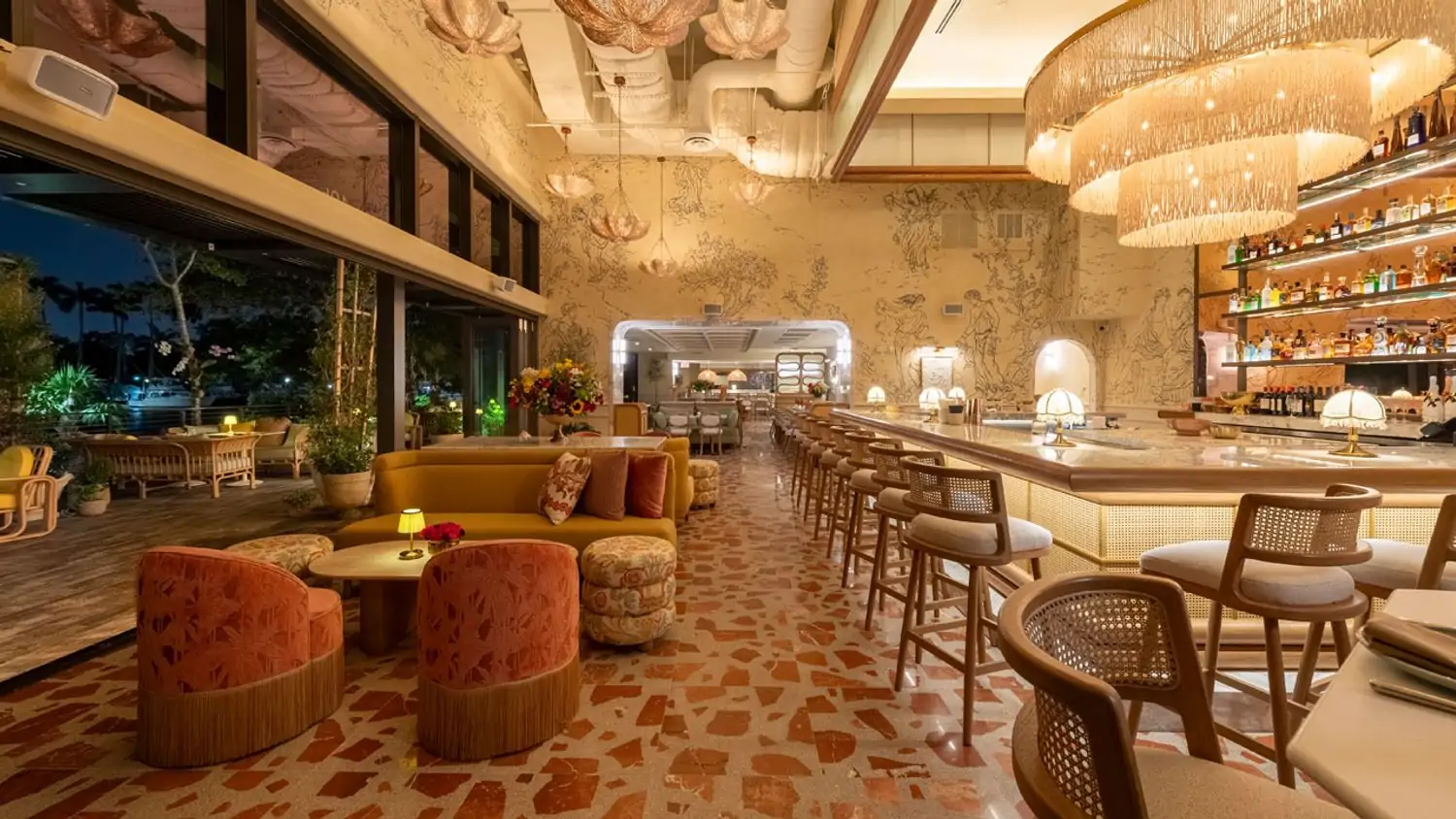The elegantly decorated dining room area at Elia for the best private dining in Miami. Book, available on OpenTable.